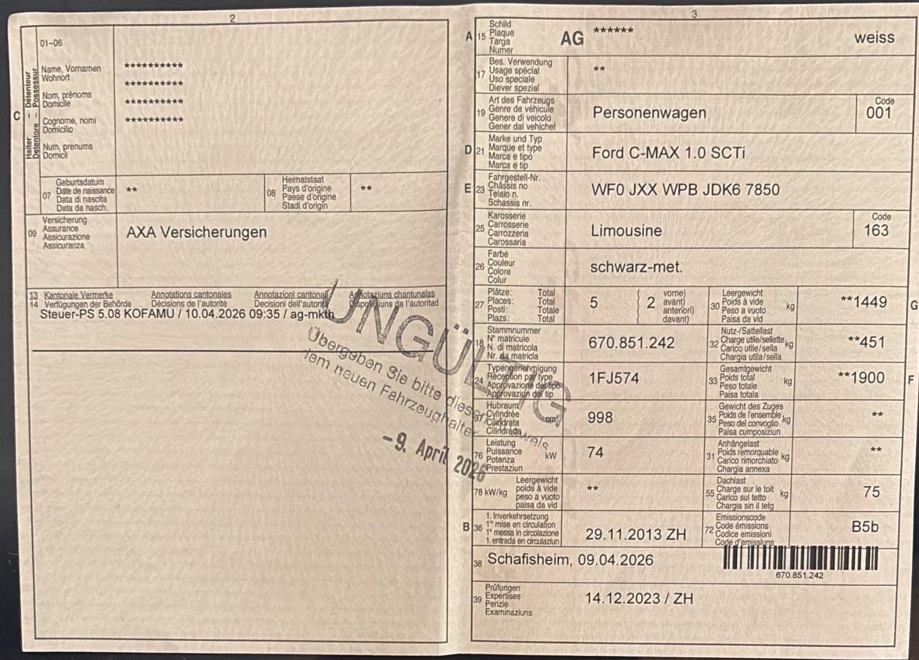 Ford Automobili: Ford C-Max, 142'379 Km, – Usato da Aarburg venduto da piroskabo 8