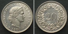 Schweiz 20 Rappen 1881 Nickel ERSTABSCHLAG! RAR! EA