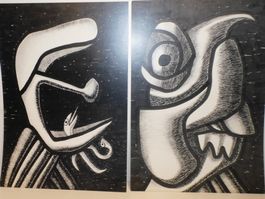 Kunst Graphik 2 x - original v Max von Moos 1974  30 x 20 cm