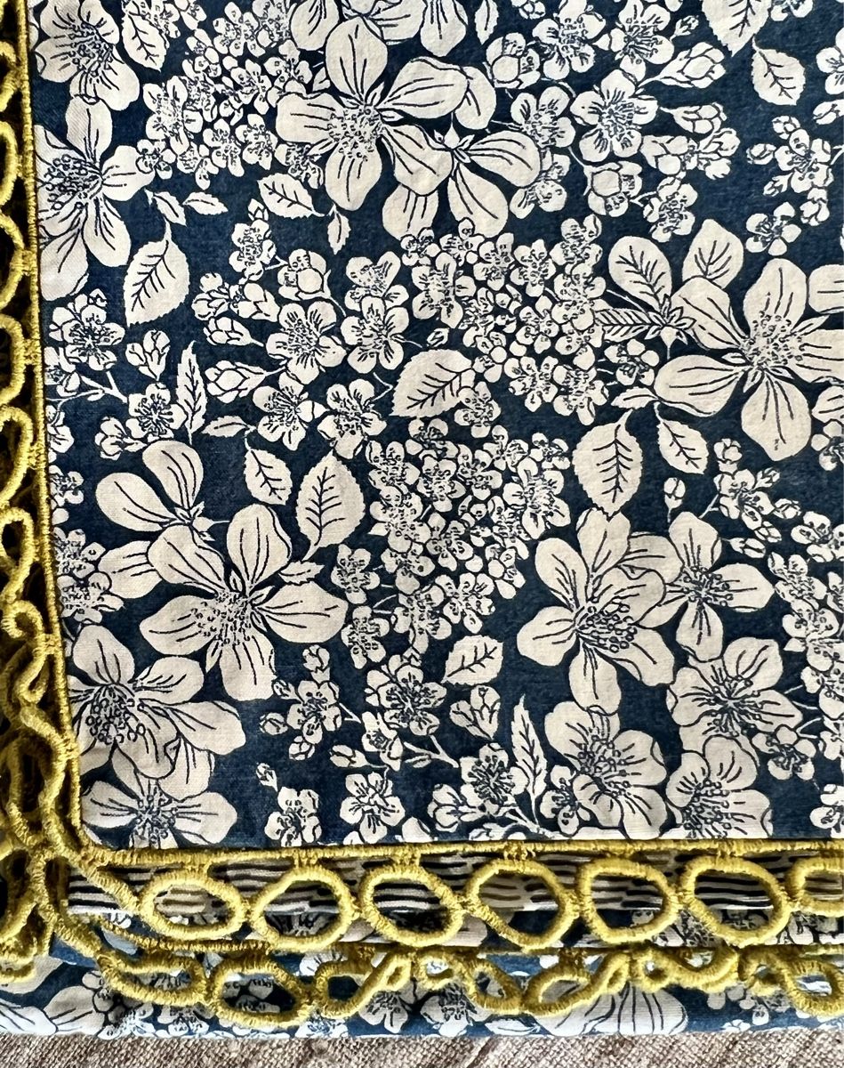 Tutte le decorazioni: Nappe en coton à fleurs bleues, galon vert anis – Usato da Genève venduto da DELIRBEADS 6