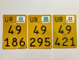 3 Stk. Mofa-Nummern Kanton Uri, UR 49 / Töffli-Nummern