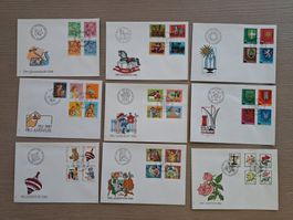 Pro Juventute 1980-1988 Ersttagsbriefe FDC 9 Stück