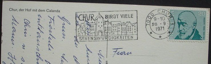 Cartoline postali: CHUR der Hof mit dem Calanda – Usato da Jona venduto da philajona 1
