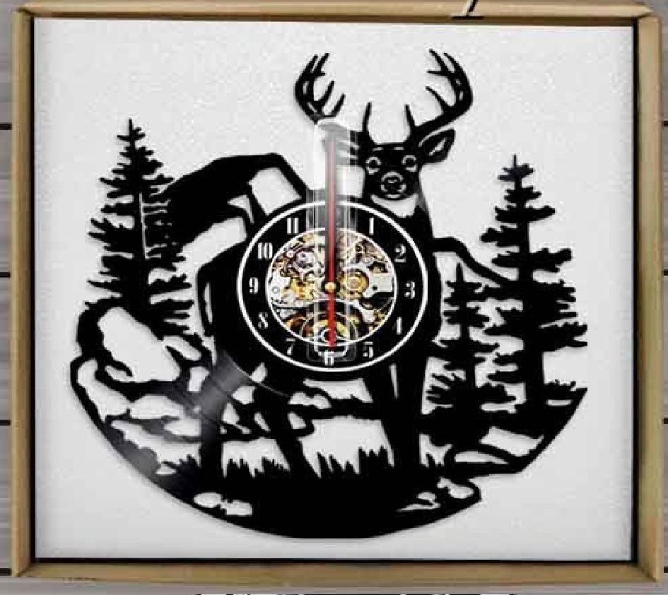 Orologi: Schallplatten Uhr / Reh - Hirsch - Wald – Nuovo e nell'imballaggio originale da Arth venduto da Top-E