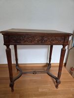 Table d'appoint ancienne chêne sculpté tiroir pieds cannelés