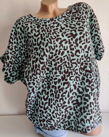 Musselin Shirt Bluse neu Leo-Print EG 42-46 AA 68 cm Grün BW