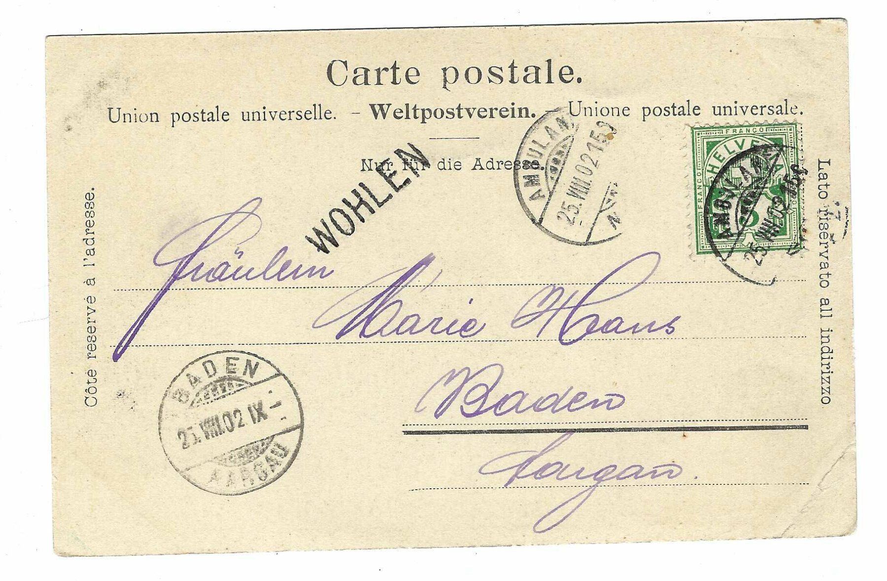 Tutti i francobolli: Stabstempel Wohlen 1902 xw – Usato da Aarau venduto da fussball-fussball
