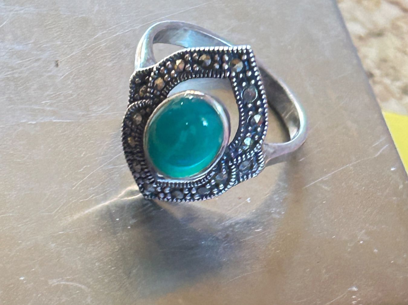 Anelli: Vintage Silber Ring GREEN pyrit (57) – Usato da Dittingen venduto da Bijoubelle