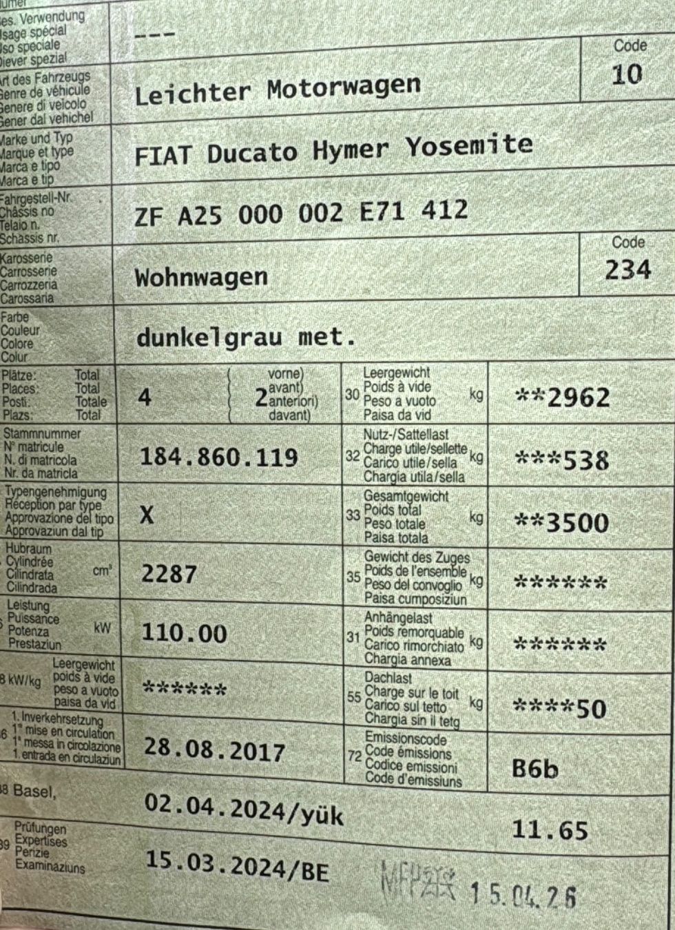 Fiat Veicoli da campeggio: Fiat Ducato Hymer Yosemite – Usato da Basel venduto da den_7zkv 7