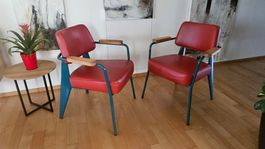 2 Sessel Vitra Fauteuil Direction, Leder, Red Stone