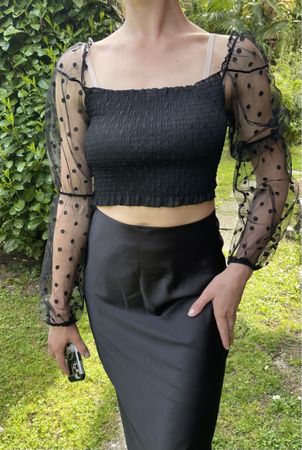 Chic Camicia d sera a pois con maniche a sbuffo-S/L-nuovo