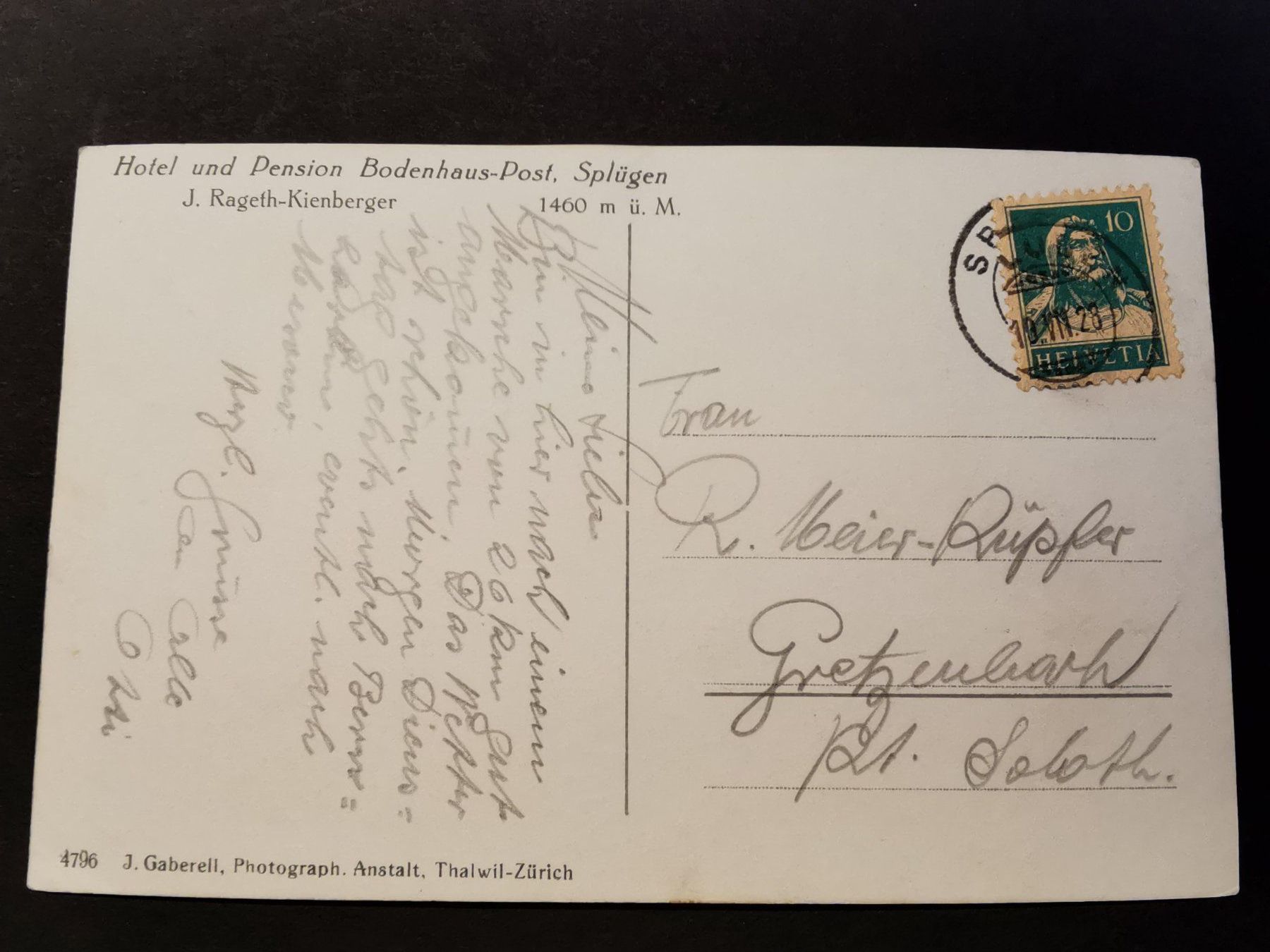 Cartoline postali: Splügen  Oldtimer  Hotel Bodenhaus-Post   1928  AK   GR – Usato da Rheineck venduto da kat_7gld 2