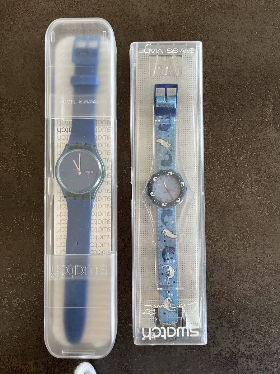 Swatch Orologi: 2 Swatch Uhren, Originalverpackt – Usato da Amlikon-Bissegg venduto da Rahelbr5