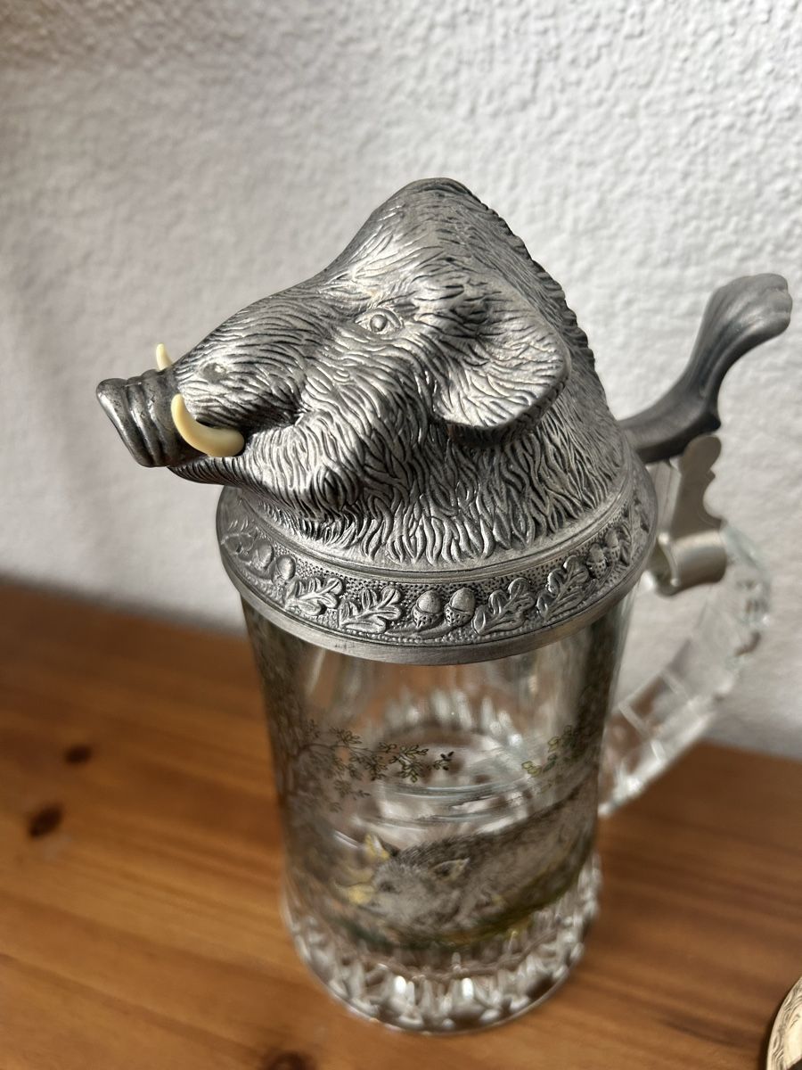 Bicchieri: 3er-Set Bierkrüge Gerz & Westerwald mit Zinndeckel – Usato da Hofstetten SO venduto da Treasurefinds 3