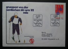 1982 Grusspost WM Oslo Nordisch, mit Autogramm Karte