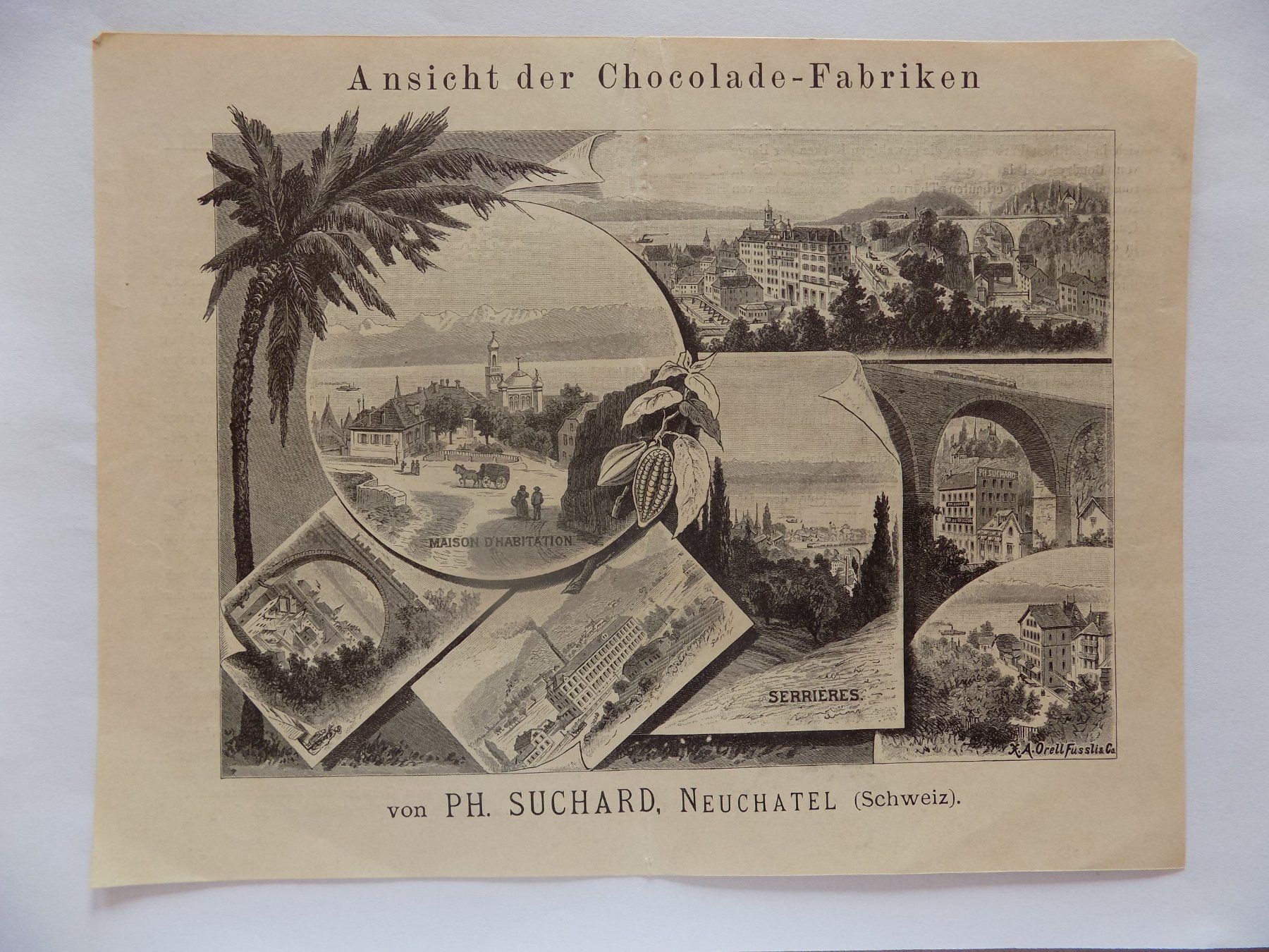 Gravures: Neuchatel Ansicht der Chocolade-Fabrik – D'occasion à Risch par Antikfee 1