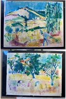2x Kreidezeichnung Schweizer Kunstmalers Ernst Baumann Sign.