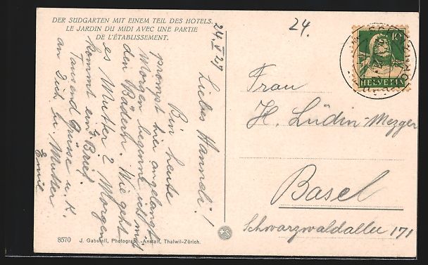 Cartoline postali: Schinznach, Der Südgarten mit einem Tei – Usato da Berlin venduto da bartko-reher 1