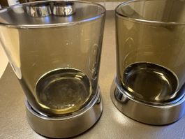 Zahnputzbecherglas in Braun Ton mit Chromstahl Untersatz