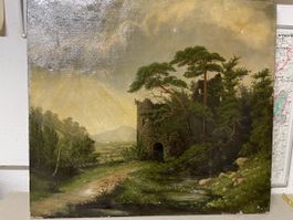 Gemälde Burgruine Landschaft von R. Widmer geölt 55x48 cm