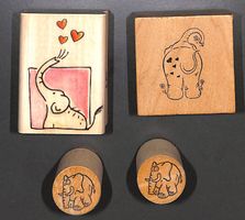 4 x Elefanten Stempel 🐘💕 Holzsockel mit Gummistempel
