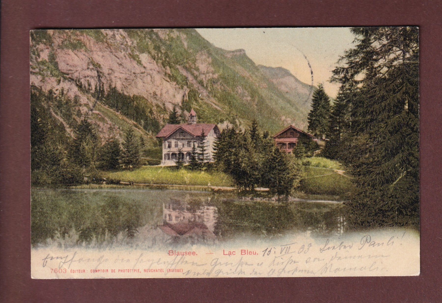 Cartoline postali: BLAUSEE / LAC BLEU - 1903 CPN – Usato da Pully venduto da nicecards-shop