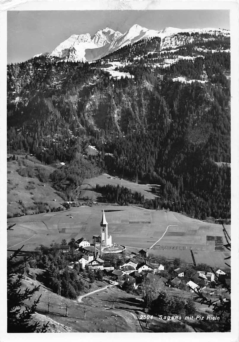 Cartoline postali: SAGENS GR mit PIZ RIEIN 1965 – Usato da Lufingen venduto da TopAnsichtskarten