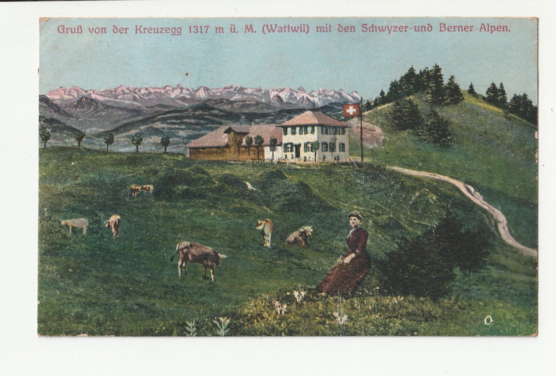 Ansichtskarten: Kreuzegg Wattwil um 1900 – Gebraucht aus Rheineck von rhynegg