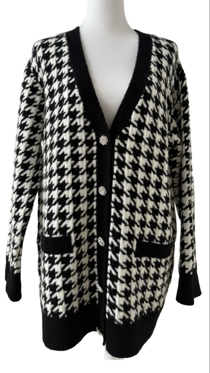 Mango Giacche: Schwarze Strickjacke mit Hahnentrittmuster, Grösse M – Usato da Stettlen venduto da Beauty-19