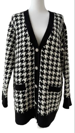 Schwarze Strickjacke mit Hahnentrittmuster, Grösse M