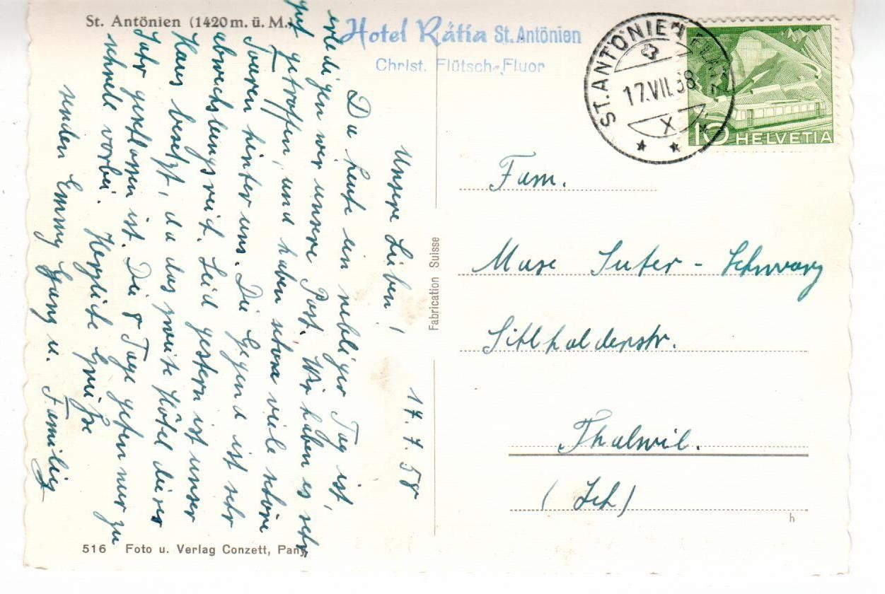 Cartoline postali: St. Antönien 1958 – Usato da Wolhusen venduto da Curver9 1
