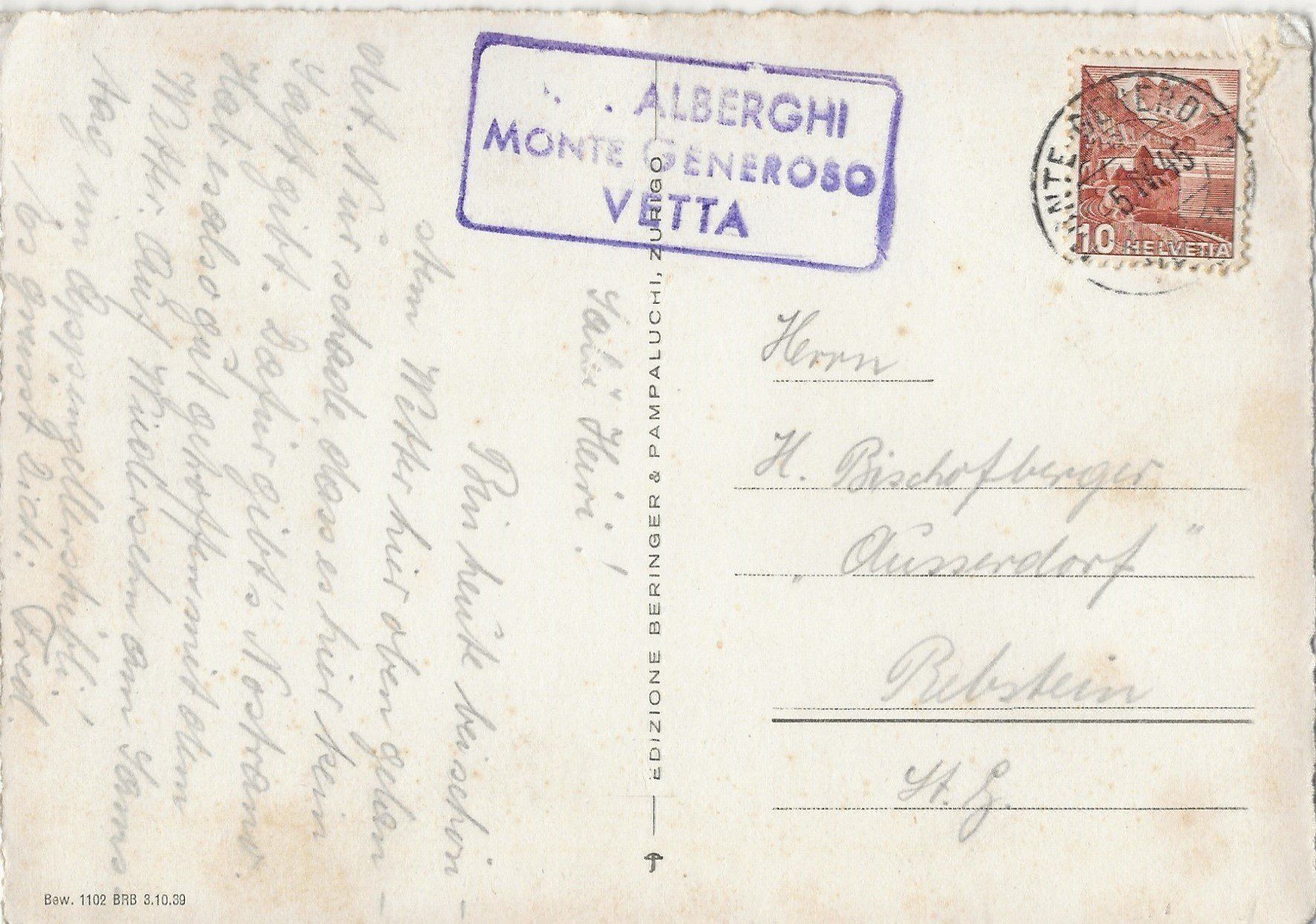 Cartoline postali: Monte Generoso, 1945 – Usato da Frauenfeld venduto da Merk52 1