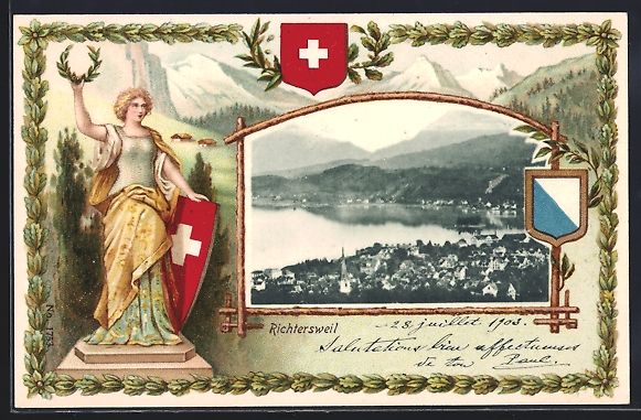 Cartoline postali: Passepartout-Lithographie Richtersweil,  – Usato da Berlin venduto da bartko-reher