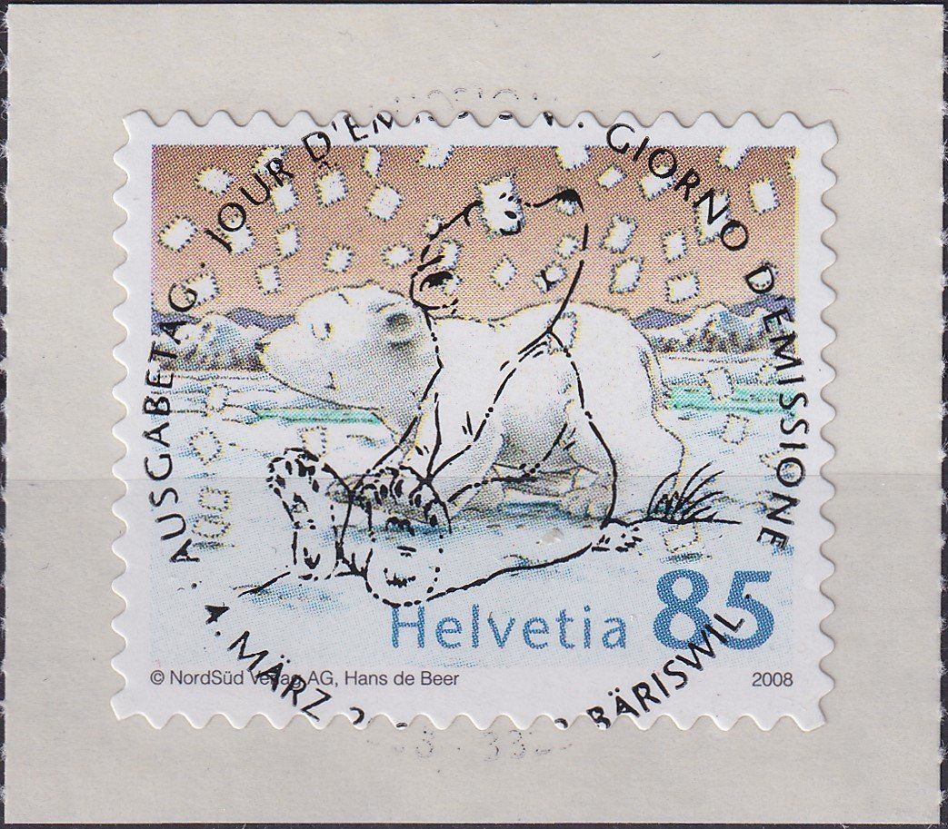 Alle Briefmarken: 2008, Nr.1262 "der kleine Eisbär" mit Ersttags-Voll-Stempel. – Gebraucht aus Sursee von Luzernerraute