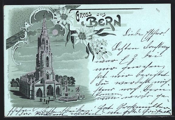 Ansichtskarten: Mondschein-Lithographie Bern, Kirche – Gebraucht aus Berlin von bartko-reher