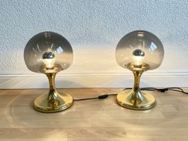 2 Vintage Space Age Tischlampen, Messingfuss, 70er Jahre