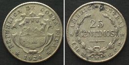 COSTA RICA 25 Centavos 1924 Silber vz