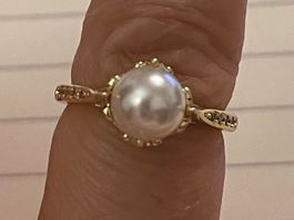 Très Jolie bague vintage 54 perle et brillants neuve