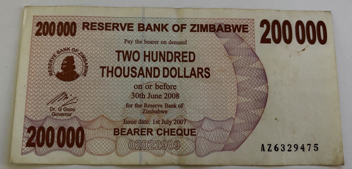 Banconote: Zimbabwe 200‘000 Dollar 2008 – Usato da Algetshausen venduto da Carrhard