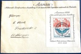 1938 - Aarau Block auf Brief - nach Wettingen mit Vignette