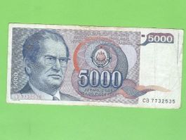 5000 Dinar Banknote Jugoslawien, Sammlerstück!