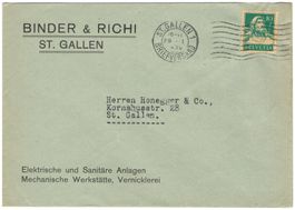 Perfin BW auf Firmenumschlag im Lokalrayon von ST. GALLEN