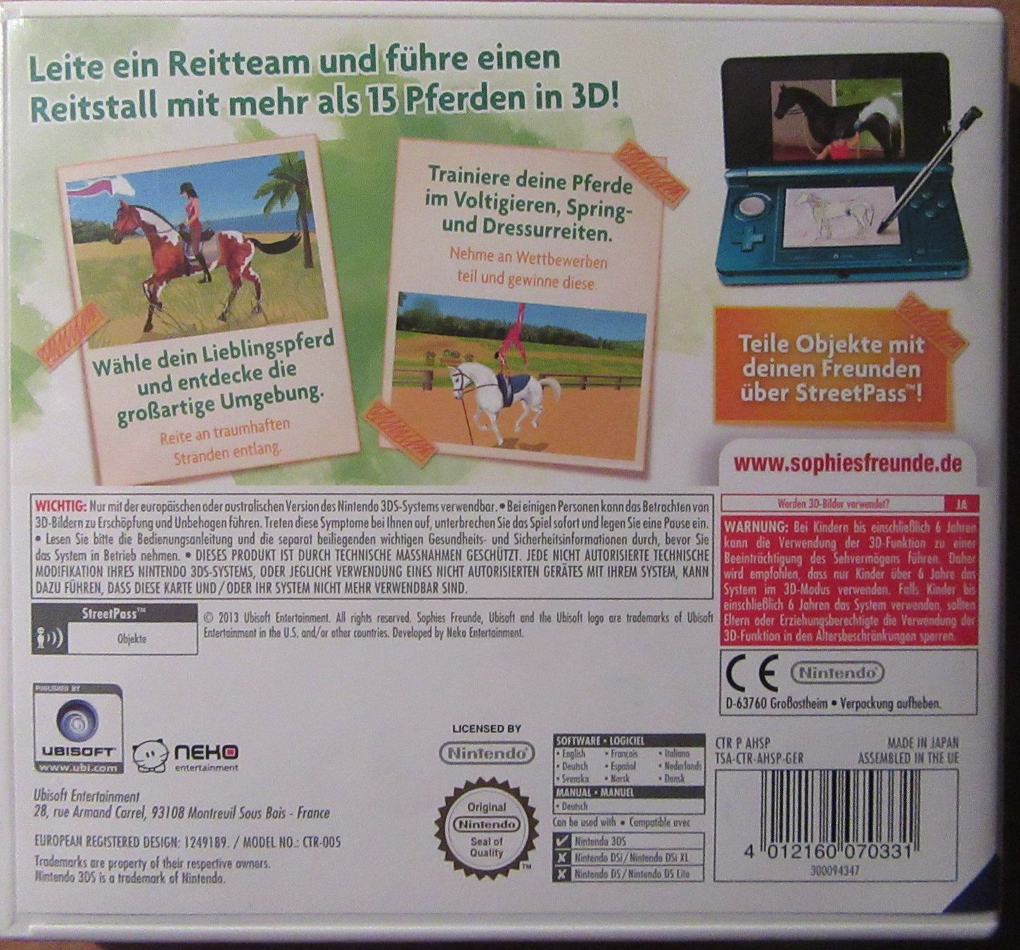 Nintendo Spiele: Sophies Freunde: Reit-Champion 3D, – Gebraucht aus Rüdtligen von Carfield04 1