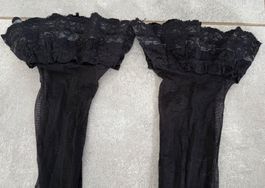 Halterlose Strümpfe Nylons Gothic mit Spitze/Straps Gr.S