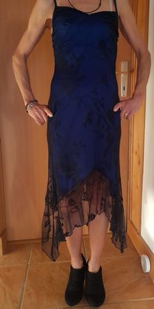 Robe de soirée bleu nuit dentelle élégante XS
