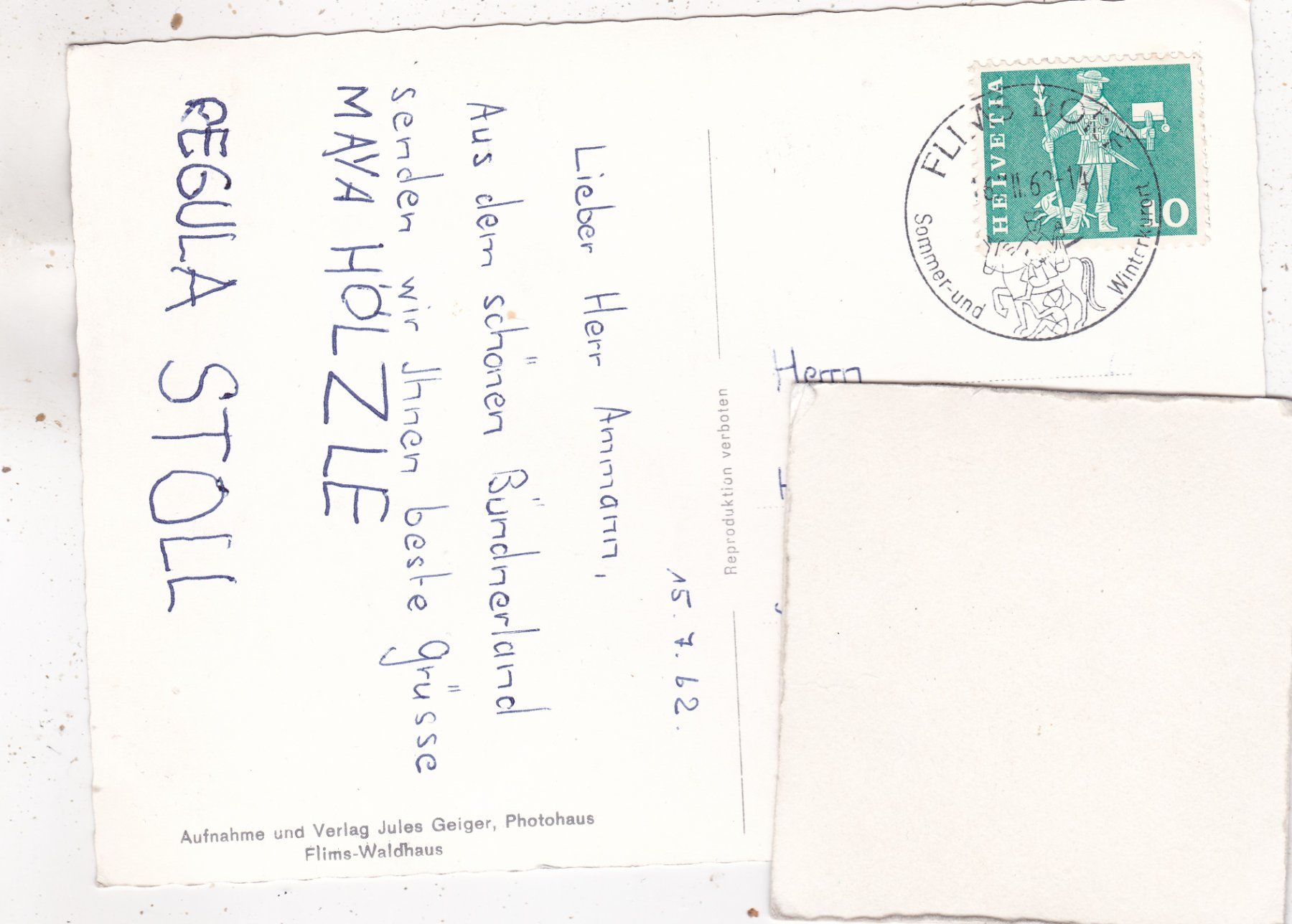 Cartoline postali: Flims mit Flimserstein 1962 – Usato da Herisau venduto da Lisegrat2008 1