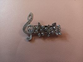 5x Brosche Violinschlüssel Strass Musik Vintage Broche