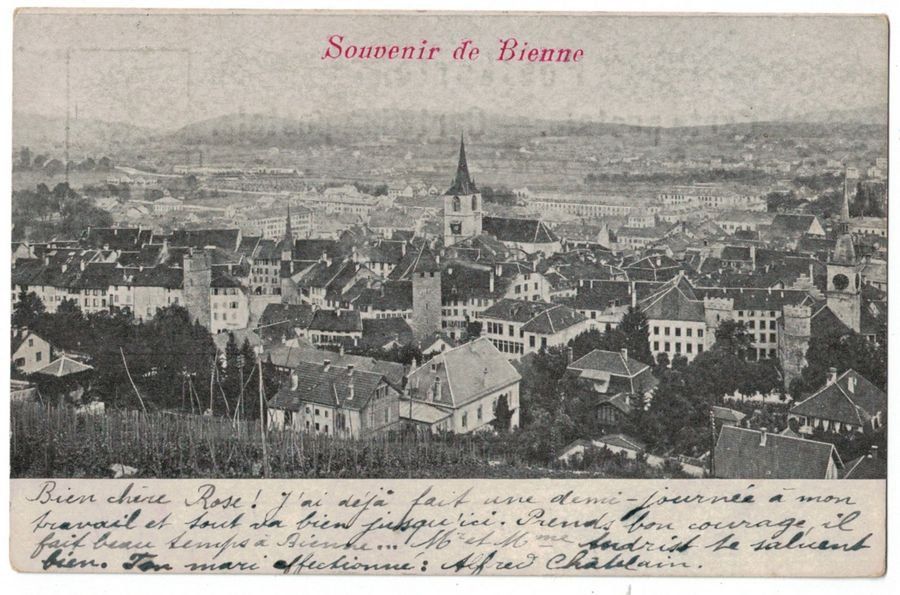 Cartoline postali: Souvenir de Bienne, circulée 1910 – Usato da Frauenfeld venduto da POML