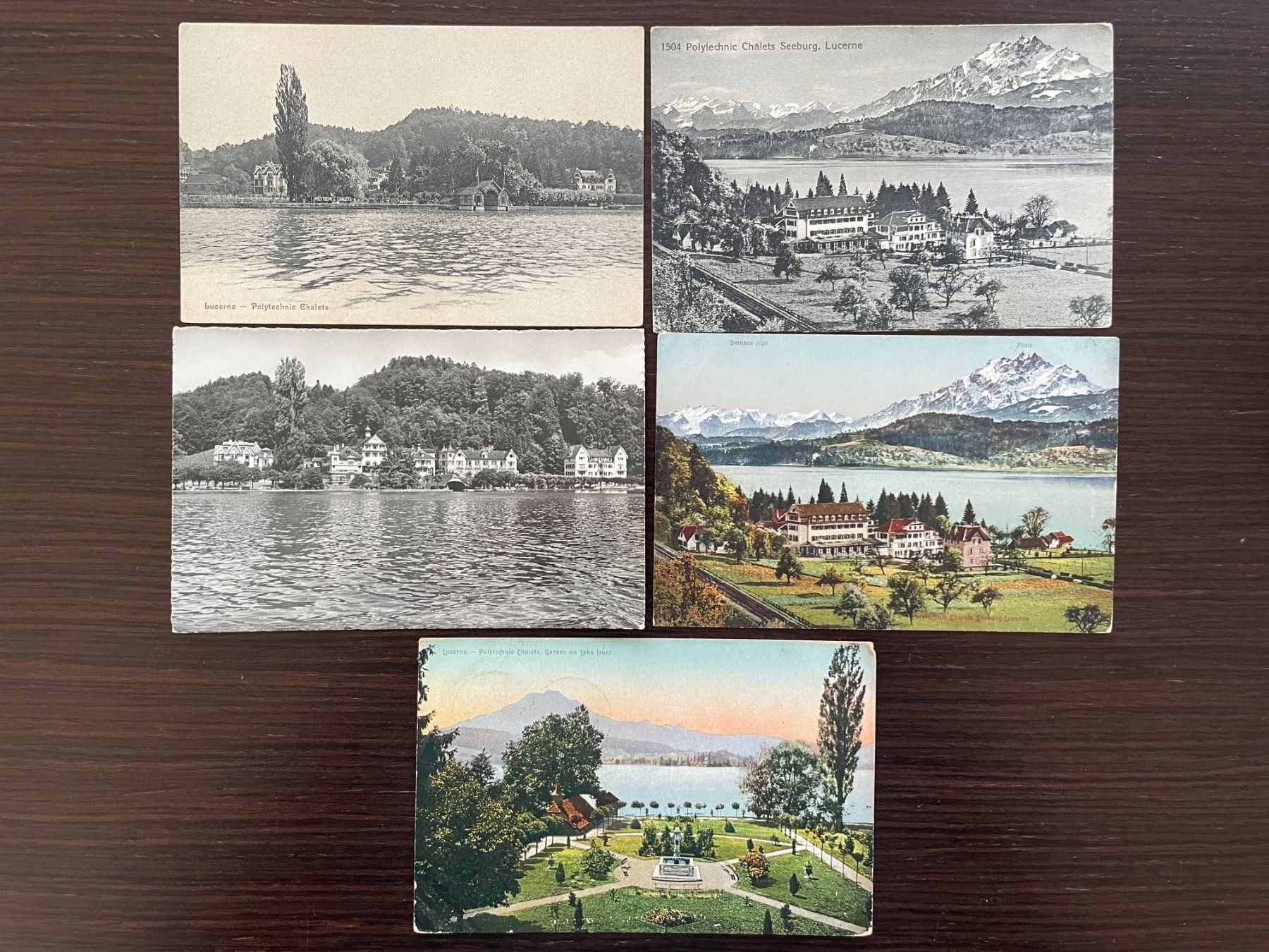 Cartoline postali: LUZERN Seeburg, The Polytechnic Chalets, 5 Ansichtskarten – Usato da Wald ZH venduto da TLILEF
