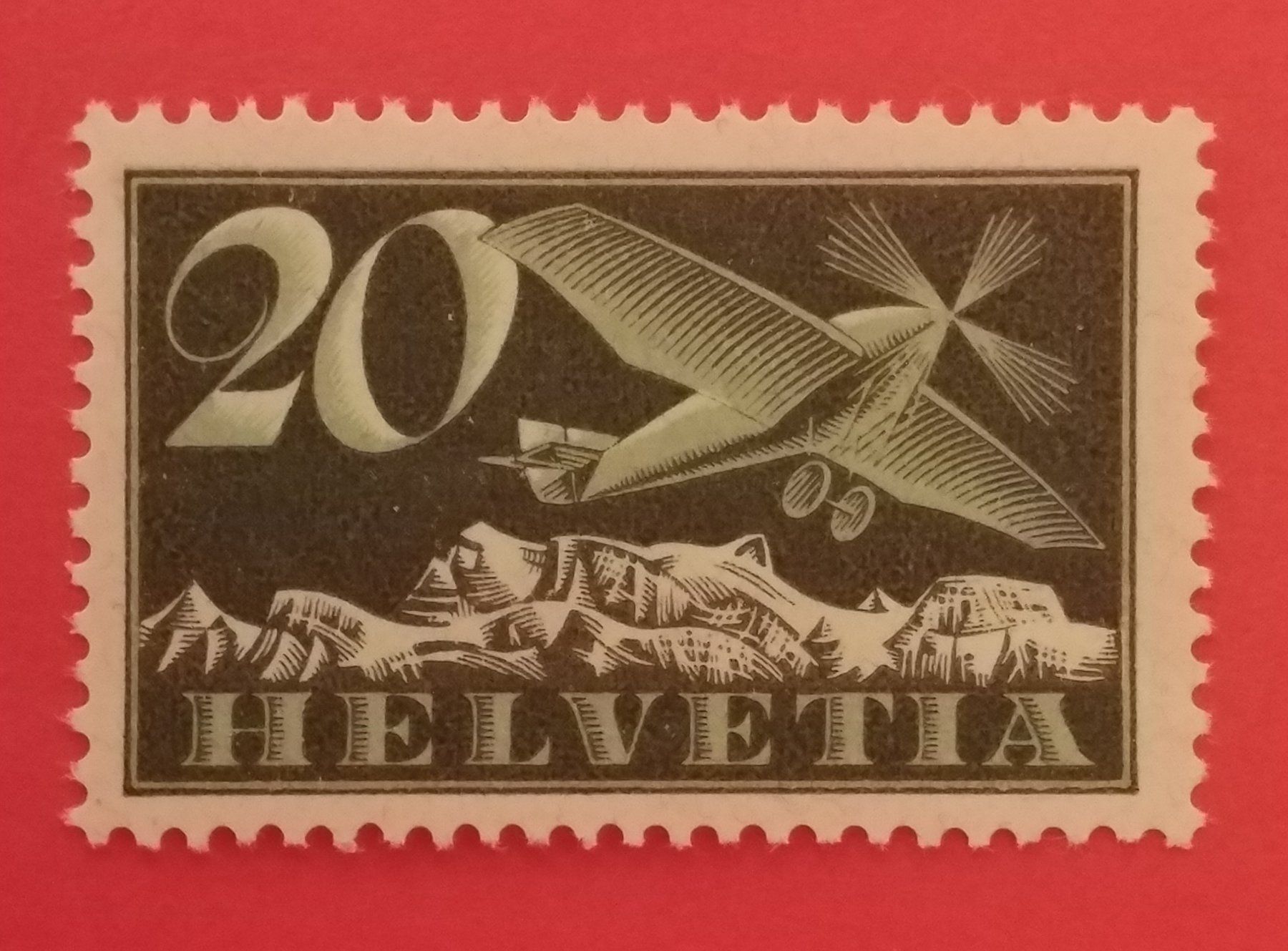 Alle Briefmarken: F4, Flugpostmarke Flugzeug über Alpen postfrisch Kt. 4.- – Gebraucht aus Baden von Eggi